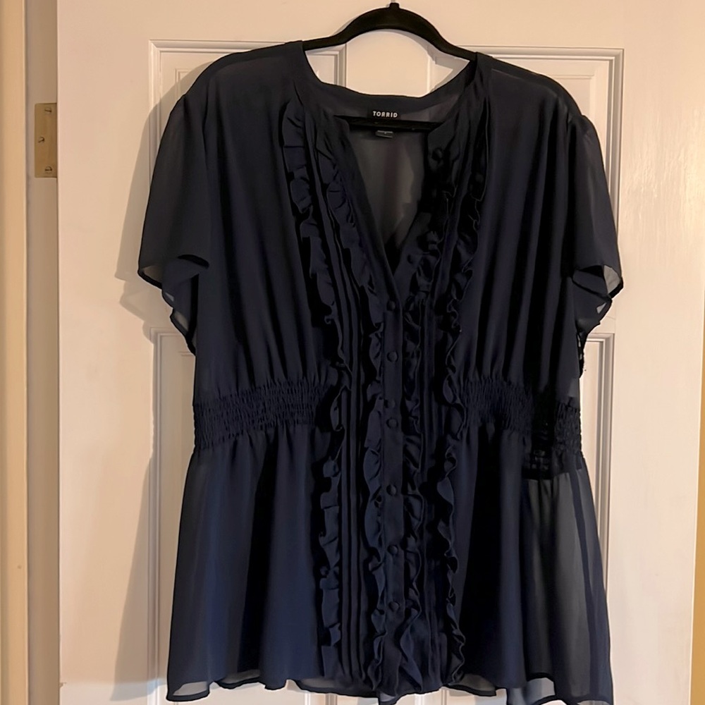 Torrid Sheer Button Down Short Sleeve Blouse